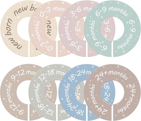 Baby Closet Dividers - 8 Pack Round Baby Clothes Dividers with Permanent Month Markers, No Fading Hanging Nursery Organizers for Baby Shower Gifts, Fits Most Standard Closet Rods in Saudi Arabia