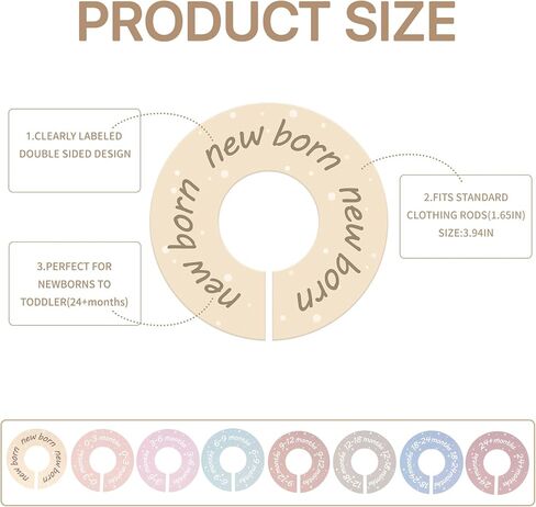 Baby Closet Dividers - 8 Pack Round Baby Clothes Dividers with Permanent Month Markers, No Fading Hanging Nursery Organizers for Baby Shower Gifts, Fits Most Standard Closet Rods in Saudi Arabia