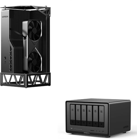 UGREEN NAS DXP6800 Pro 6-Bay Desktop NAS، حزمة تخزين متصلة بالشبكة (بدون قرص) مع قاعدة UGREEN LinkStation eGPU مع مصدر طاقة 850 واط، متوافق مع وحدات معالجة الرسومات مثل NVIDIA/AMD/Intel لأجهزة الكمبيوتر المحمولة/Han in Kuwait