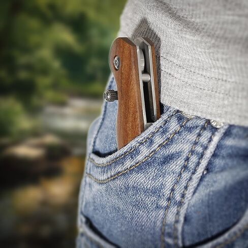 سكين جيب صغير، سكين قابل للطي بشفرة 2.4 بوصة، قفل بطانة، مقبض خشبي لـ EDC، التخييم في الهواء الطلق، البقاء على قيد الحياة (مصقول) in Kuwait