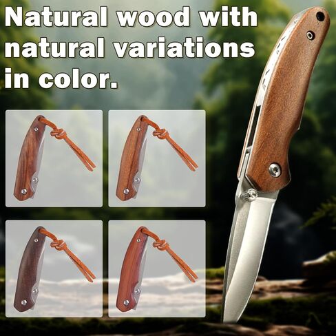 سكين جيب صغير، سكين قابل للطي بشفرة 2.4 بوصة، قفل بطانة، مقبض خشبي لـ EDC، التخييم في الهواء الطلق، البقاء على قيد الحياة (مصقول) in Kuwait