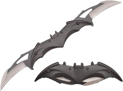 Dark Knight Twin Blade Bat Knife - Pocket Folding Spring Assisted Dual Blades Bat Knives With Belt Clip (Black-Black) in Saudi Arabia