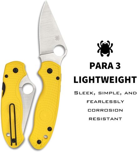 سكين Spyderco Para 3 خفيف الوزن مع شفرة من الفولاذ المقاوم للصدأ مقاس 2.58 بوصة ومقبض FRN متين - PlainEdge - C223 in Kuwait
