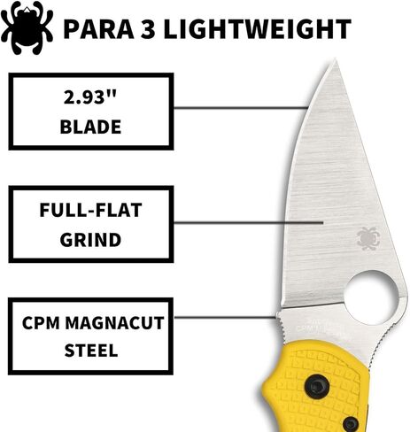 سكين Spyderco Para 3 خفيف الوزن مع شفرة من الفولاذ المقاوم للصدأ مقاس 2.58 بوصة ومقبض FRN متين - PlainEdge - C223 in Kuwait