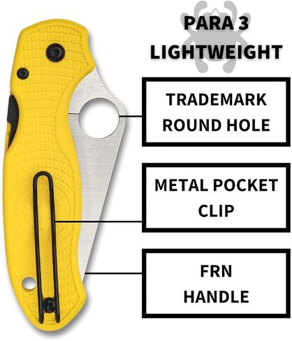سكين Spyderco Para 3 خفيف الوزن مع شفرة من الفولاذ المقاوم للصدأ مقاس 2.58 بوصة ومقبض FRN متين - PlainEdge - C223 in Kuwait