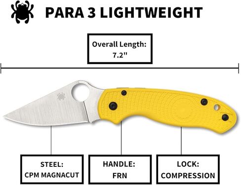 سكين Spyderco Para 3 خفيف الوزن مع شفرة من الفولاذ المقاوم للصدأ مقاس 2.58 بوصة ومقبض FRN متين - PlainEdge - C223 in Kuwait