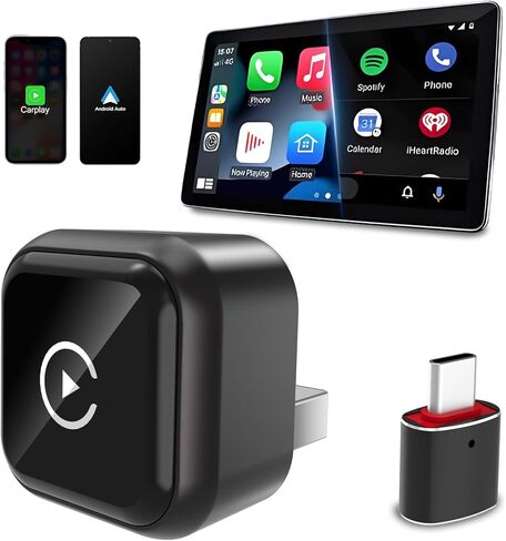 2-in-1 محول Carplay و Android Auto Adapter ، التصميم المخرب للغاية ، 2025 ترقية CarPlay سلكية إلى اتصال لاسلكي وأسرع وأكثر استقرارًا ، لسيارات Apple iPhone 6+ & Android 11+ و 2016+ in Saudi Arabia