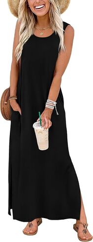 Maxi Dress Summer Dresses 2026 Beach Vacation Clothes Sleeveless Sundresses with Pockets Boho S-2XL in Saudi Arabia