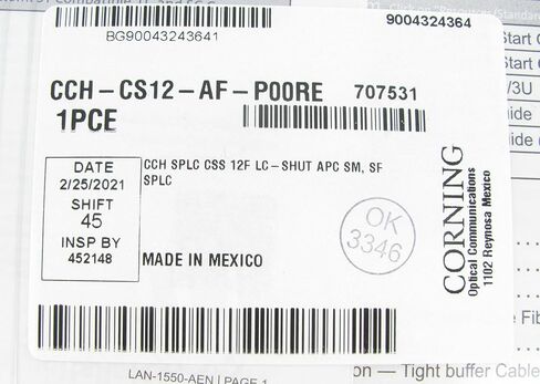 كورنينج CCH-CS12-AF-P00RE كاسيت ضفيرة، 12 ألياف، LC APC مزدوج مغلق أحادي الوضع OS2 in Kuwait