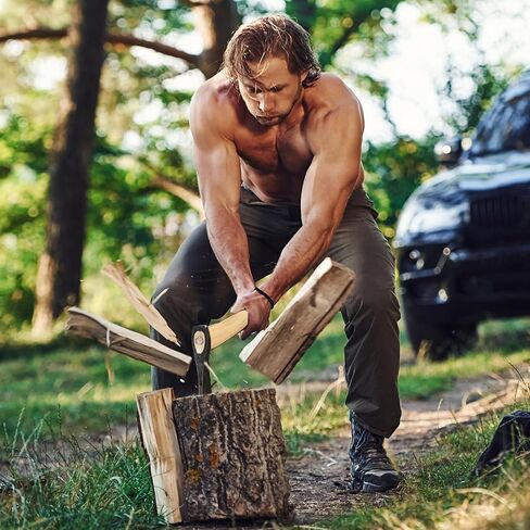 PRANDI German Hatchet 1.76 رطل - مقبض هيكوري 14.97 بوصة مع سلسلة جلدية - مثالية للتخييم وصناعة الأدغال - صنع في إيطاليا in Kuwait