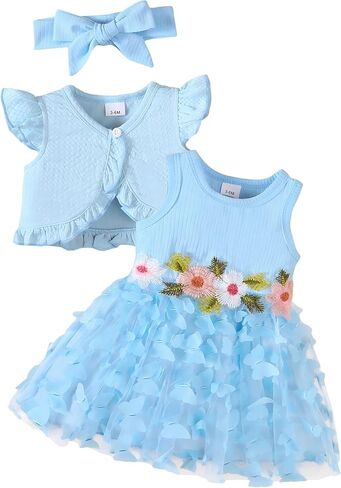 Renotemy Newborn Baby Girl Flower Dress Toddler Boho Tutu Tulle Dress Princess Wedding Birthday Party Dresses for Girls 3M-3T in Saudi Arabia