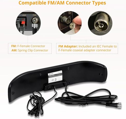 Amplified Indoor AM and FM Antenna with 50-Mile Range, Multi-Directional Reception with a 6ft coaxial Cable in Kuwait
