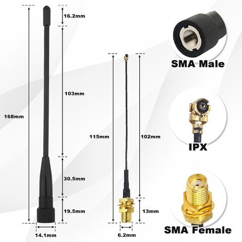 طقم هوائي سوط ناعم 10dBi Meshtastic 915 ميجا هرتز LoRa (مجموعتان)، هوائي SMA ذكر Omni طويل المدى 7 بوصة + محول كابل تمديد MHF1 Kaunosta in Saudi Arabia