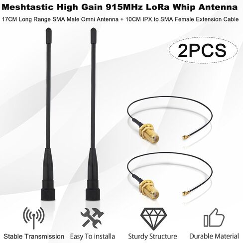 طقم هوائي سوط ناعم 10dBi Meshtastic 915 ميجا هرتز LoRa (مجموعتان)، هوائي SMA ذكر Omni طويل المدى 7 بوصة + محول كابل تمديد MHF1 Kaunosta in Saudi Arabia