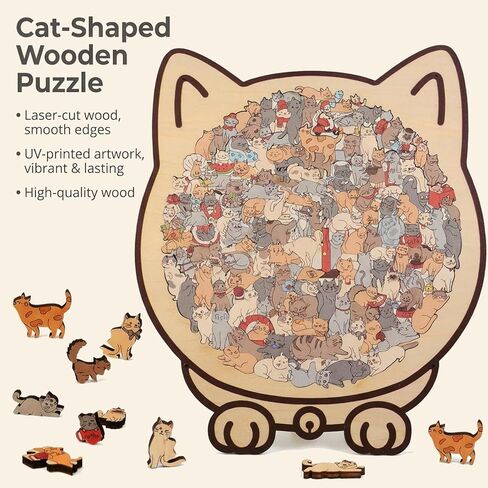 Wooden Cat Puzzles for Adults, Cat Shaped Jigsaw Puzzle 135 Piece Morandi-Colored, Cute Animal Lovers Decorative Home Decor (Morandi) (#2) in Saudi Arabia