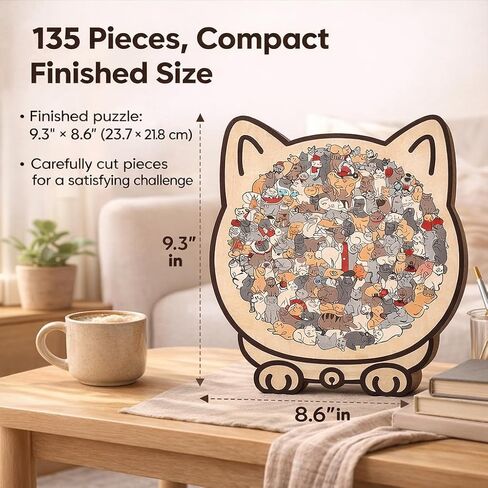Wooden Cat Puzzles for Adults, Cat Shaped Jigsaw Puzzle 135 Piece Morandi-Colored, Cute Animal Lovers Decorative Home Decor (Morandi) (#2) in Saudi Arabia
