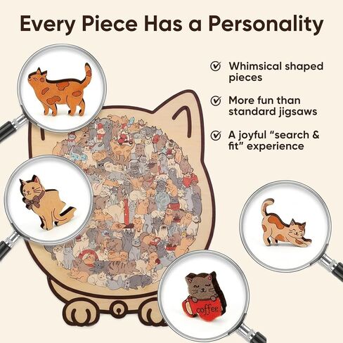 Wooden Cat Puzzles for Adults, Cat Shaped Jigsaw Puzzle 135 Piece Morandi-Colored, Cute Animal Lovers Decorative Home Decor (Morandi) (#2) in Saudi Arabia