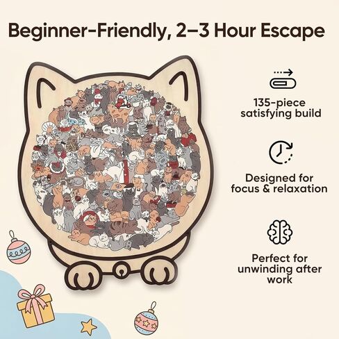 Wooden Cat Puzzles for Adults, Cat Shaped Jigsaw Puzzle 135 Piece Morandi-Colored, Cute Animal Lovers Decorative Home Decor (Morandi) (#2) in Saudi Arabia