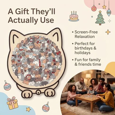 Wooden Cat Puzzles for Adults, Cat Shaped Jigsaw Puzzle 135 Piece Morandi-Colored, Cute Animal Lovers Decorative Home Decor (Morandi) (#2) in Saudi Arabia
