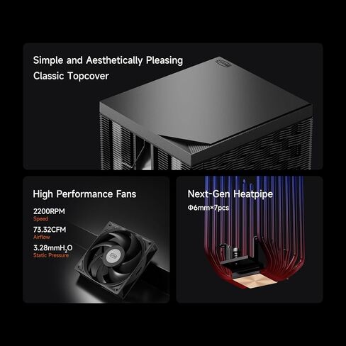 مبرد هواء وحدة المعالجة المركزية PCCOOLER ثنائي البرج، أنابيب حرارية 7 × 6 مم، مروحة PWM هيدروليكية 120 مم، حامل مضاد للتشوه، مجموعة زعانف متموجة، قاعدة إعادة تدفق نحاسية، متوافق مع Intel LGA1851/1700 وAMD AM5 (RT720 TC BK) in Saudi Arabia