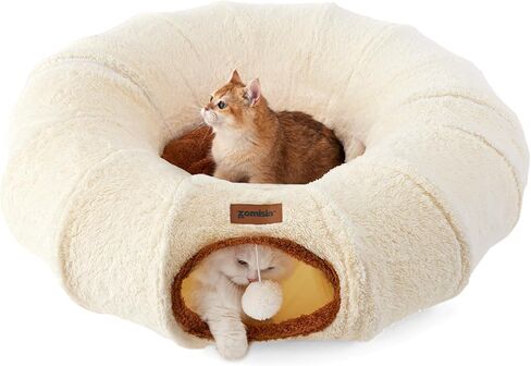 ZOMISA Cat Tunnel Bed for Indoor Cats, Cute Cat Donut Toy Tunnel for Small Large Cats, Peekaboo Pet Cave Play Tunnel for Kitten/Rabbit,Grey in Saudi Arabia