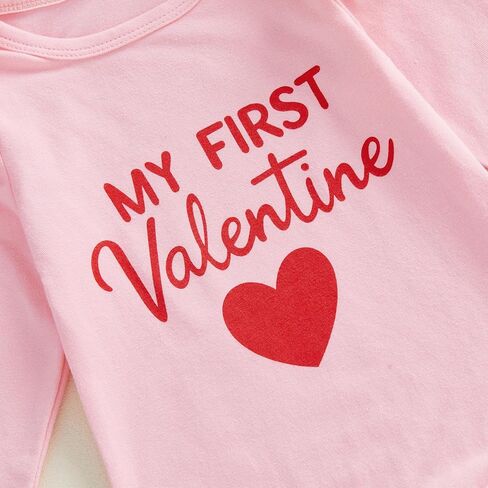 ملابس Murnouche My First Valentine's Day Baby Girl بأكمام طويلة مكشكشة وسروال مطبوع على شكل قلب وعصابة رأس in Kuwait