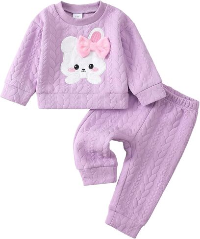 Kucnuzki Baby Toddler Girl Clothes Long Sleeve Crewneck Sweatshirt Tops Sweatpant Sweatsuit Baby Girl Fall Winter Outfit in Kuwait