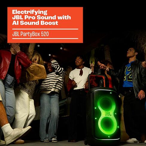 JBL PartyBox 520 - Portable Battery-Powered Party Speaker with AI Sound Boost, Up to 15 Hours of Play time, IPX4 Splash Proof, Multi-Speaker Connection by Auracast (Black) (Renewed) in Saudi Arabia