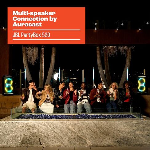 JBL PartyBox 520 - Portable Battery-Powered Party Speaker with AI Sound Boost, Up to 15 Hours of Play time, IPX4 Splash Proof, Multi-Speaker Connection by Auracast (Black) (Renewed) in Saudi Arabia