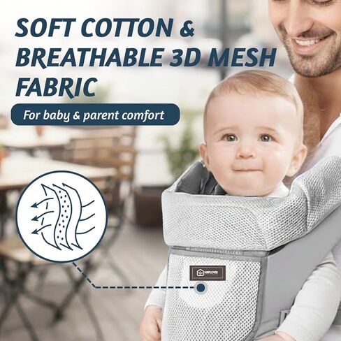 Baby Hip Carrier with Detachable Hip Seat and Head Support, 6 in 1 Toddler Carrier M-Shape Ergonomic Baby Carrier Newborn to Toddler, Adjustable Shoulder Straps, Bottle Holder & Storage Pocket - Grey in Saudi Arabia
