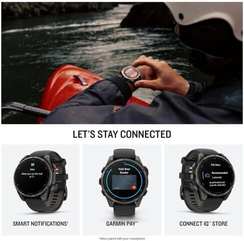 ساعة Garmin Fenix ​​8 Pro مقاس 51 ملم AMOLED Sapphire Premium Multisport GPS الذكية، تقنية inReach، سوار من السيليكون باللون الرمادي الكربوني DLC تيتانيوم/أسود مع حزمة محولات جدار السيارة PowerBank من Wearable4U in Saudi Arabia