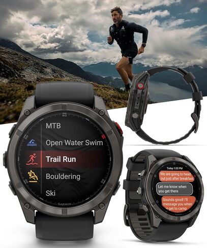 ساعة Garmin Fenix ​​8 Pro مقاس 51 ملم AMOLED Sapphire Premium Multisport GPS الذكية، تقنية inReach، سوار من السيليكون باللون الرمادي الكربوني DLC تيتانيوم/أسود مع حزمة محولات جدار السيارة PowerBank من Wearable4U in Saudi Arabia