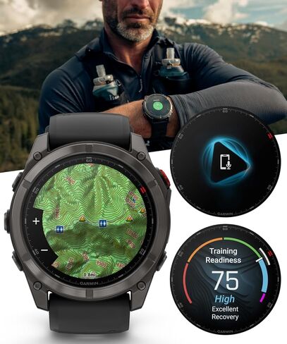 ساعة Garmin Fenix ​​8 Pro مقاس 51 ملم AMOLED Sapphire Premium Multisport GPS الذكية، تقنية inReach، سوار من السيليكون باللون الرمادي الكربوني DLC تيتانيوم/أسود مع حزمة محولات جدار السيارة PowerBank من Wearable4U in Saudi Arabia