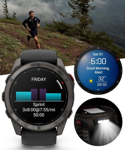 ساعة Garmin Fenix ​​8 Pro مقاس 51 ملم AMOLED Sapphire Premium Multisport GPS الذكية، تقنية inReach، سوار من السيليكون باللون الرمادي الكربوني DLC تيتانيوم/أسود مع حزمة محولات جدار السيارة PowerBank من Wearable4U in Saudi Arabia