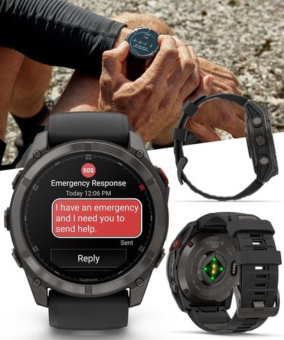ساعة Garmin Fenix ​​8 Pro مقاس 51 ملم AMOLED Sapphire Premium Multisport GPS الذكية، تقنية inReach، سوار من السيليكون باللون الرمادي الكربوني DLC تيتانيوم/أسود مع حزمة محولات جدار السيارة PowerBank من Wearable4U in Saudi Arabia