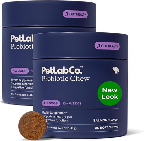 شركة PetLab البروبيوتيك للكلاب، تدعم صحة الأمعاء، والإسهال العرضي، وصحة الجهاز الهضمي والحساسية الموسمية - نكهة سمك السلمون - قد تختلف التعبئة والتغليف - 30 قطعة مضغ ناعمة (حزمة من 2) in Saudi Arabia