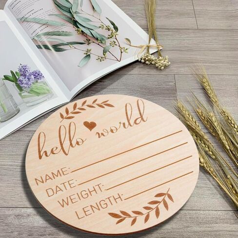 لافتة إعلان الطفل، لوحة اسم خشبية مقاس 5.9 بوصة، دعامة صورة لحديثي الولادة، إعلان الولادة، خشب البتولا البني، 5 بوصات in Kuwait
