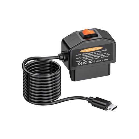 كابل الطاقة obd لكاميرا داش كام، obd إلى النوع c، كابل شاحن سلكي USB، مراقبة 24 ساعة ووضعين Acc مع زر التبديل وحماية الجهد المنخفض، 12-36 فولت إلى 5 فولت/3 أمبير in Kuwait