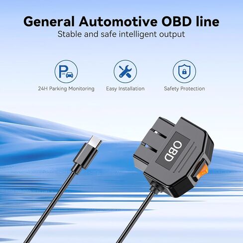 كابل الطاقة obd لكاميرا داش كام، obd إلى النوع c، كابل شاحن سلكي USB، مراقبة 24 ساعة ووضعين Acc مع زر التبديل وحماية الجهد المنخفض، 12-36 فولت إلى 5 فولت/3 أمبير in Kuwait