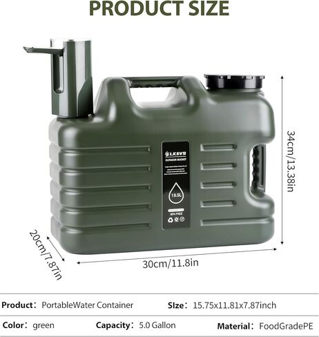 5 Gallon Water Jug with Spigot, Portable Camping Water Containers, No Leakage Food Grade Camping Water Tank for Vehicle, Car, Outdoor Hiking, Picnic, Emergency in Saudi Arabia