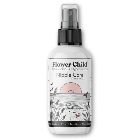 Flower Child Pumping Spray 4oz, Hydrating Nipple Care, Pump Cleaner & Pump Lubricant for Breastfeeding Moms, Lanolin Free, Non-Toxic, Hypochlorous, Made in USA in Saudi Arabia