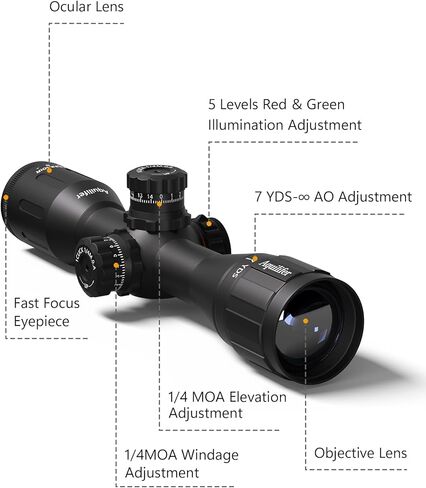 Aquilifer HT 4x32 AO Compact Rifle Scope for .22LR, Red/Green Illuminated Reticle, 1-Inch Tube, Waterproof Fogproof Shockproof Hunting, Parallax-Free from 7 yds-Infinity in Saudi Arabia