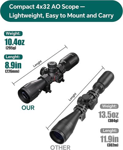 Aquilifer HT 4x32 AO Compact Rifle Scope for .22LR, Red/Green Illuminated Reticle, 1-Inch Tube, Waterproof Fogproof Shockproof Hunting, Parallax-Free from 7 yds-Infinity in Saudi Arabia