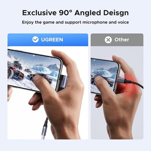 UGREEN USB C إلى 3.5 ملم محول صوت من النوع C إلى Aux سماعة رأس جاك دونغل 24 بت/96 كيلو هرتز HiFi DAC كابل الزاوية اليمنى متوافق مع iPhone 17 16 Pro Max/16 Plus، iPad، Galaxy S25 S24 Ultra، Pixel 10 in Saudi Arabia
