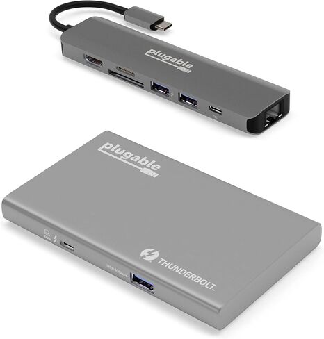 Plugable USB4 Hub Bundle Includes USB-C to 4K HDMI Adapter and 7-in-1 Multiport Adapter with Ethernet, Single 8K or Dual 4K Display, 60W Charging, Compatible with Thunderbolt 4/3 Macs and Thunderbol in Saudi Arabia