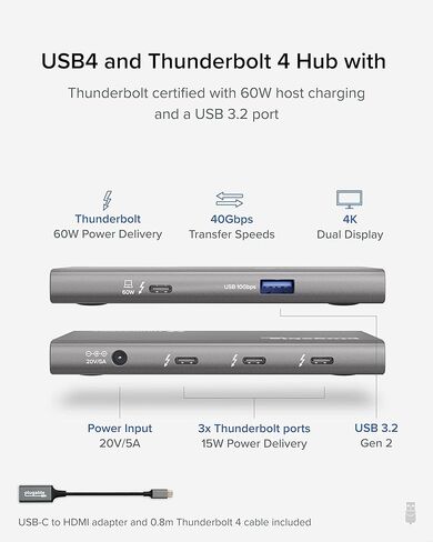 Plugable USB4 Hub Bundle Includes USB-C to 4K HDMI Adapter and 7-in-1 Multiport Adapter with Ethernet, Single 8K or Dual 4K Display, 60W Charging, Compatible with Thunderbolt 4/3 Macs and Thunderbol in Saudi Arabia