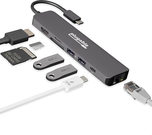 Plugable USB4 Hub Bundle Includes USB-C to 4K HDMI Adapter and 7-in-1 Multiport Adapter with Ethernet, Single 8K or Dual 4K Display, 60W Charging, Compatible with Thunderbolt 4/3 Macs and Thunderbol in Saudi Arabia