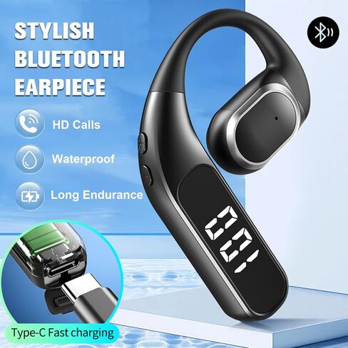 Wireless Bluetooth Hands Free Earpiece for Cell Phone Single Ear Hands Free Headset with Mic Open Ear Headphones Waterproof ENC Noise Cancelling Earphones for iPhone Android Work Driving Sports in Saudi Arabia