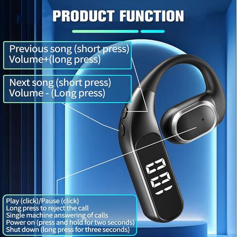 Wireless Bluetooth Hands Free Earpiece for Cell Phone Single Ear Hands Free Headset with Mic Open Ear Headphones Waterproof ENC Noise Cancelling Earphones for iPhone Android Work Driving Sports in Saudi Arabia