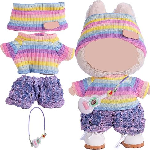 Clothes for 17cm Doll (NO Doll),Adorable Outfit ，Handcrafted Clothes Set with Dress Up ,Ropa Accessories Hat + Sweater + Pants (Rainbow + Purple) in Kuwait